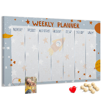 Kurk prikbord met kosmisch weekschema en sterrenmotief