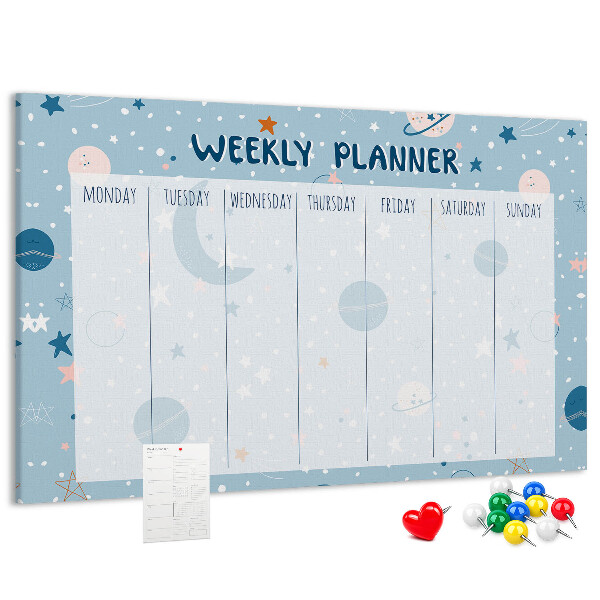 Kurken prikbord weekplanner in futuristische stijl