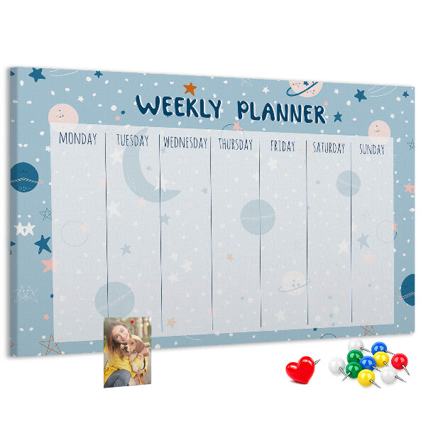 Kurken prikbord weekplanner in futuristische stijl