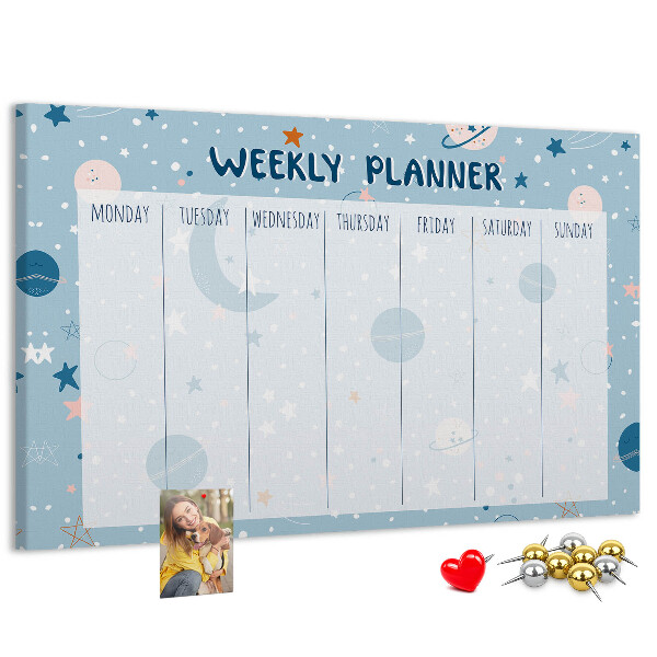 Kurken prikbord weekplanner in futuristische stijl
