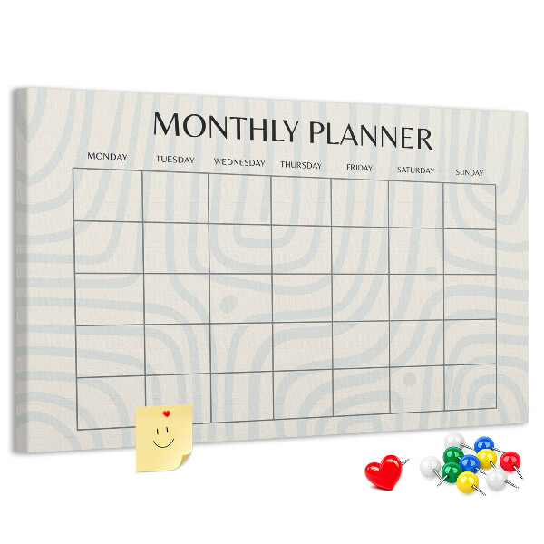 Kurkbord maandplanner met een minimalistisch ontwerp