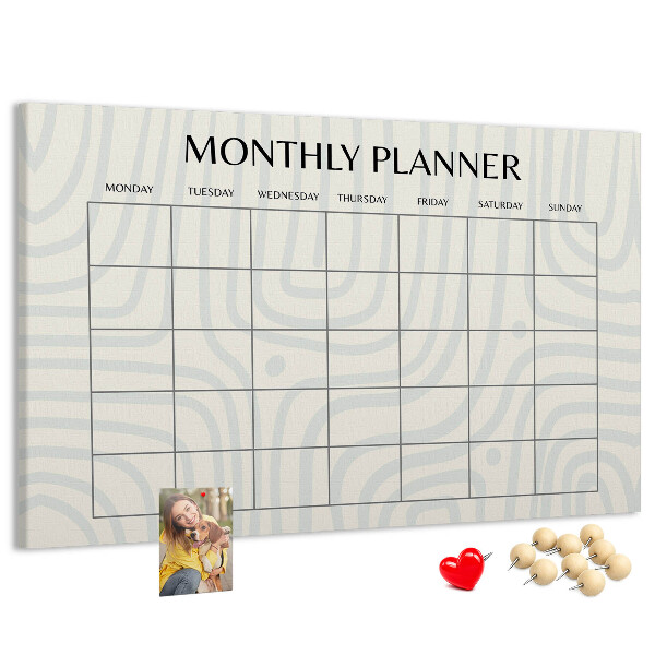 Kurkbord maandplanner met een minimalistisch ontwerp
