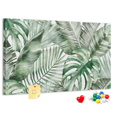 Prikbord met print van tropische bladeren in verschillende tinten groen