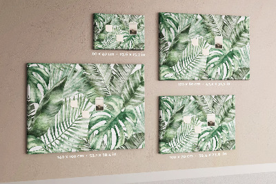 Prikbord met print van tropische bladeren in verschillende tinten groen