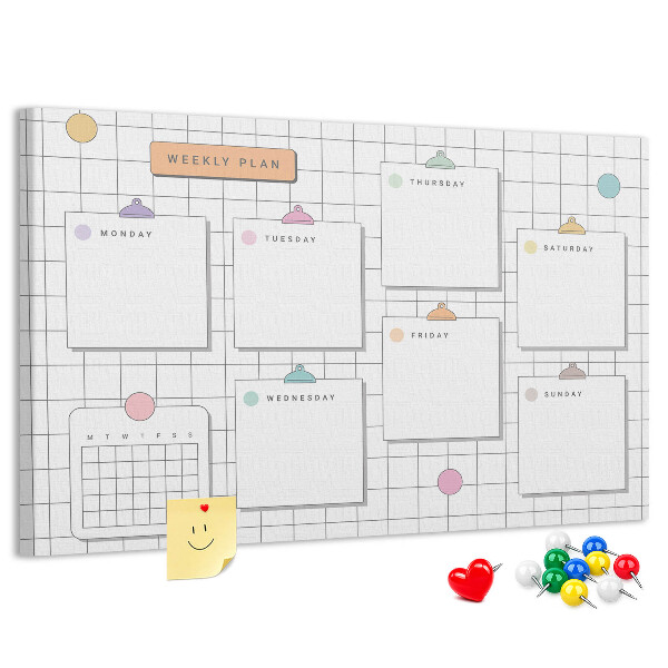 Kurk prikbord weekplanner met kleurrijke accenten