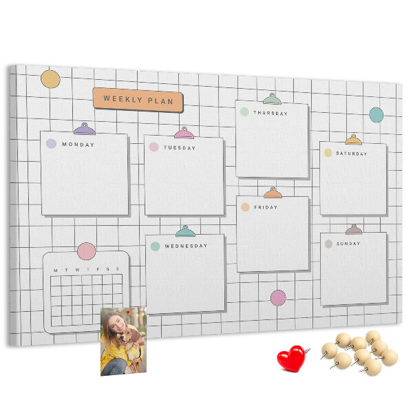 Kurk prikbord weekplanner met kleurrijke accenten