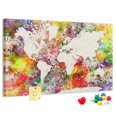 Kurkbord wereldkaart in aquarel-stijl