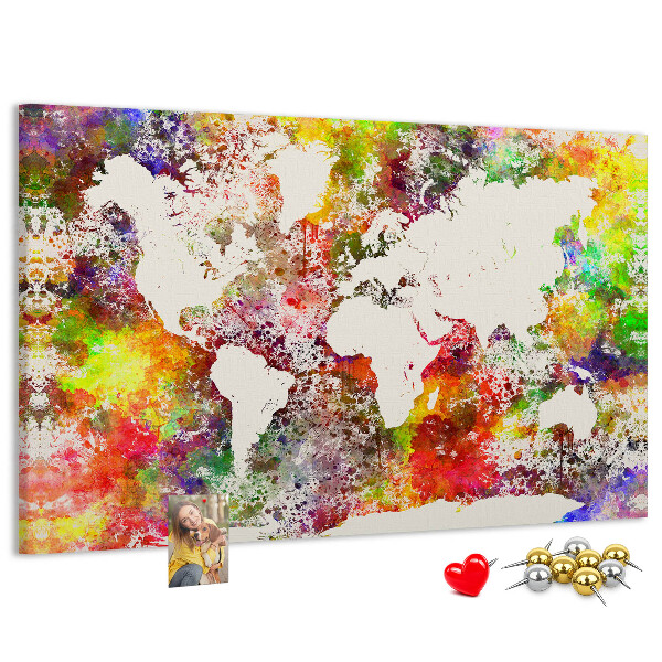 Kurkbord wereldkaart in aquarel-stijl