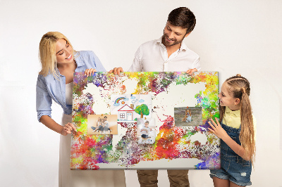 Kurkbord wereldkaart in aquarel-stijl