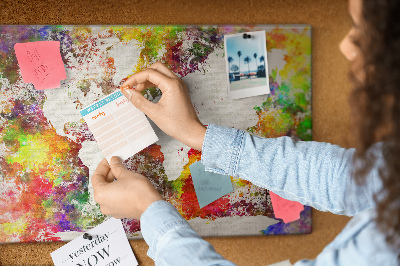 Kurkbord wereldkaart in aquarel-stijl