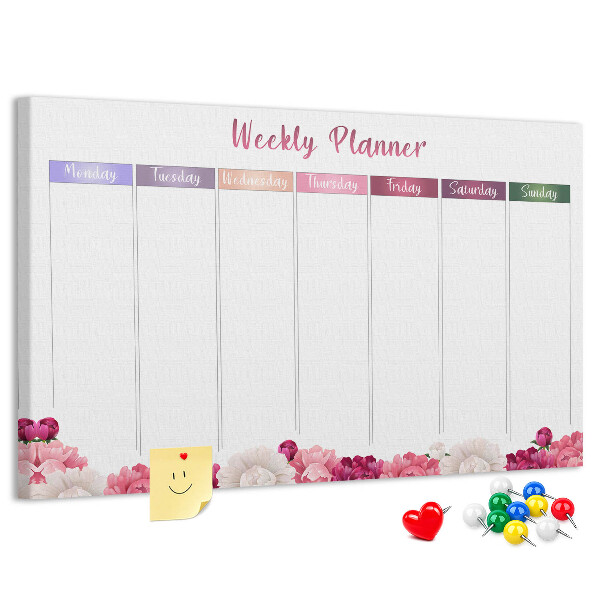 Kurk prikbord weekplanner met bloemenprint en kleurrijke accenten