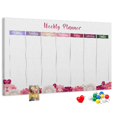 Kurk prikbord weekplanner met bloemenprint en kleurrijke accenten