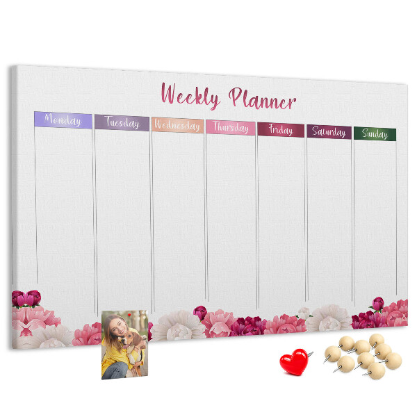 Kurk prikbord weekplanner met bloemenprint en kleurrijke accenten