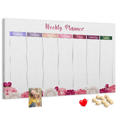 Kurk prikbord weekplanner met bloemenprint en kleurrijke accenten