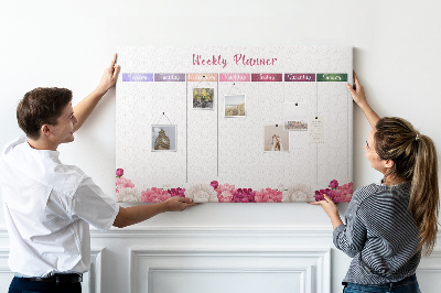 Kurk prikbord weekplanner met bloemenprint en kleurrijke accenten