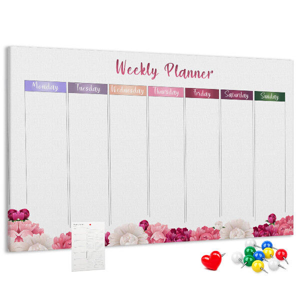 Kurk prikbord weekplanner met bloemenprint en kleurrijke accenten