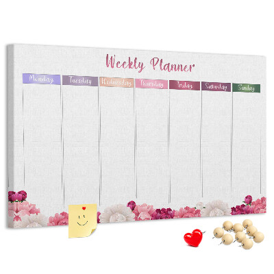 Kurk prikbord weekplanner met bloemenprint en kleurrijke accenten