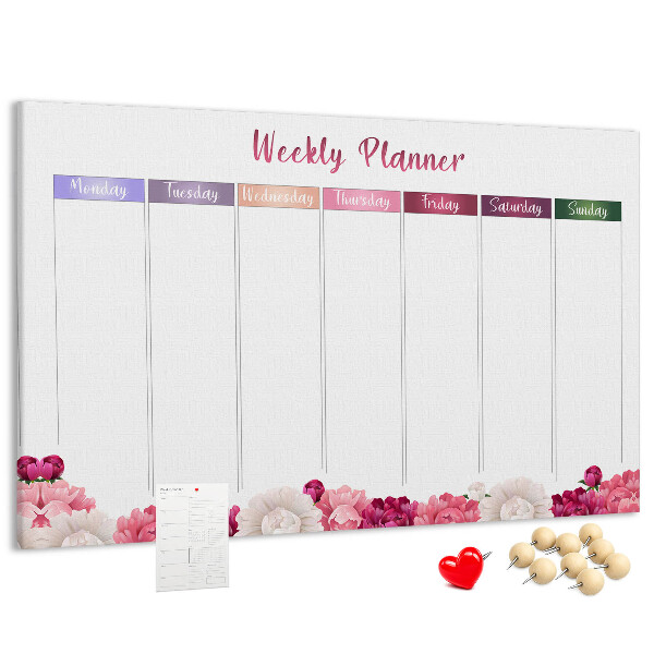 Kurk prikbord weekplanner met bloemenprint en kleurrijke accenten
