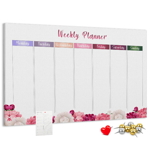 Kurk prikbord weekplanner met bloemenprint en kleurrijke accenten