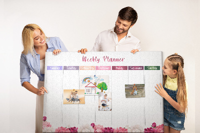 Kurk prikbord weekplanner met bloemenprint en kleurrijke accenten