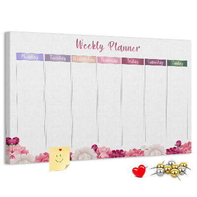Kurk prikbord weekplanner met bloemenprint en kleurrijke accenten