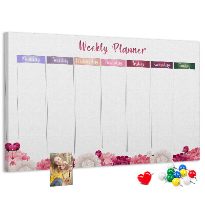 Kurk prikbord weekplanner met bloemenprint en kleurrijke accenten