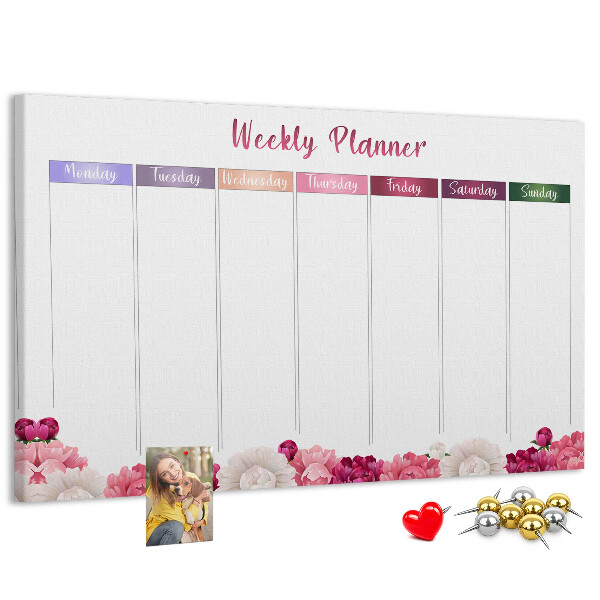 Kurk prikbord weekplanner met bloemenprint en kleurrijke accenten