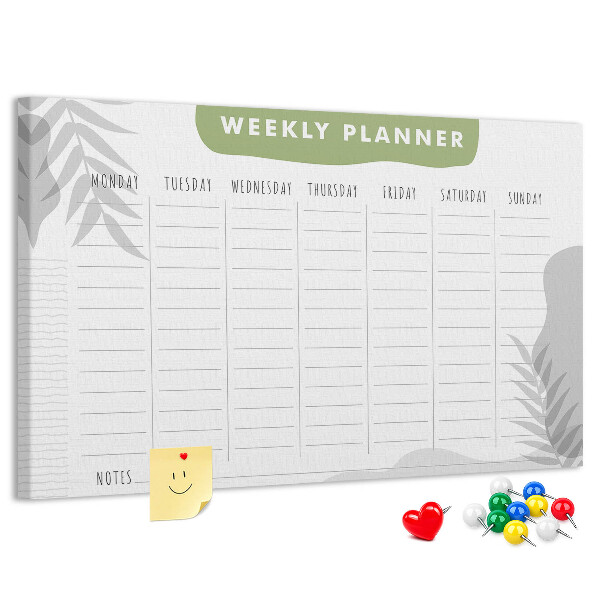 Weekplanner met een plantenmotief en prikbord