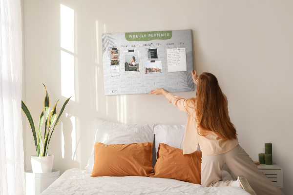 Weekplanner met een plantenmotief en prikbord