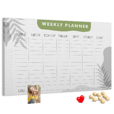 Weekplanner met een plantenmotief en prikbord