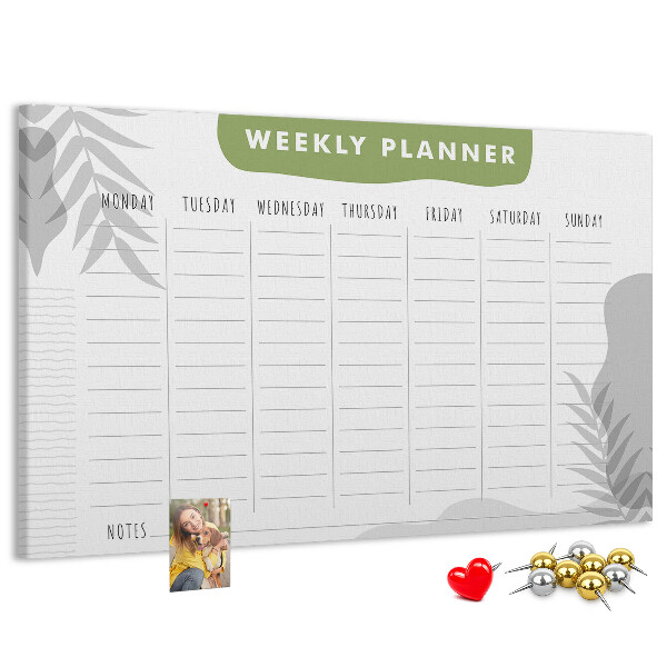 Weekplanner met een plantenmotief en prikbord