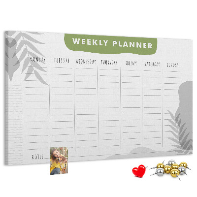Weekplanner met een plantenmotief en prikbord