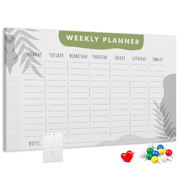 Weekplanner met een plantenmotief en prikbord