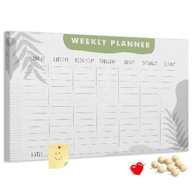 Weekplanner met een plantenmotief en prikbord