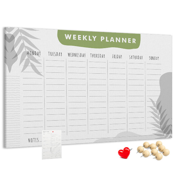 Weekplanner met een plantenmotief en prikbord