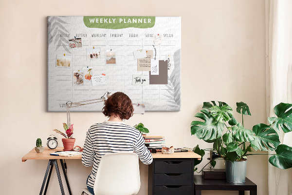 Weekplanner met een plantenmotief en prikbord
