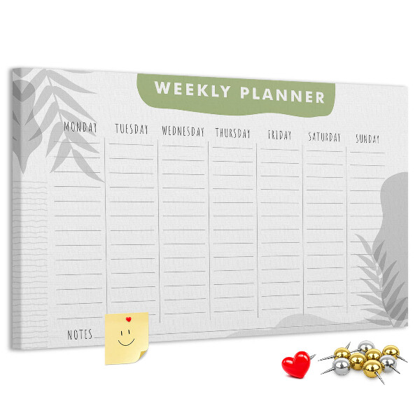 Weekplanner met een plantenmotief en prikbord
