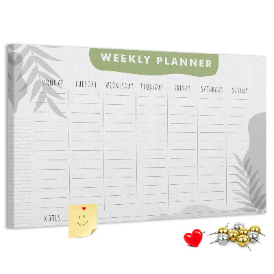 Weekplanner met een plantenmotief en prikbord