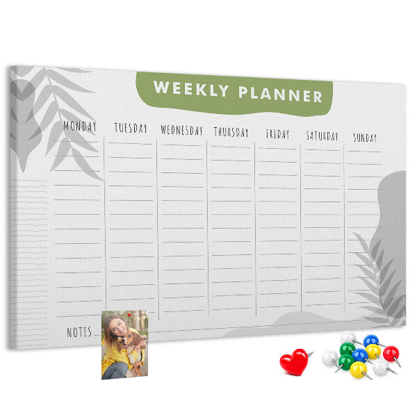 Weekplanner met een plantenmotief en prikbord