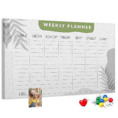 Weekplanner met een plantenmotief en prikbord