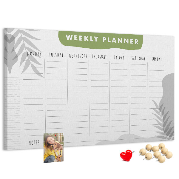 Weekplanner met een plantenmotief en prikbord