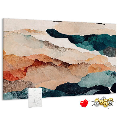 Kurk prikbord met abstracte wolken in gedempte kleuren