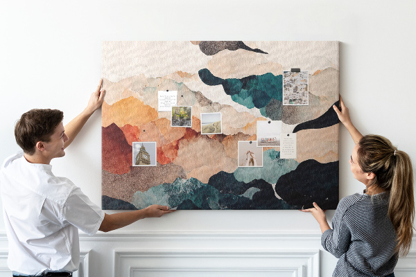 Kurkbord met abstracte wolken in gedempte kleuren