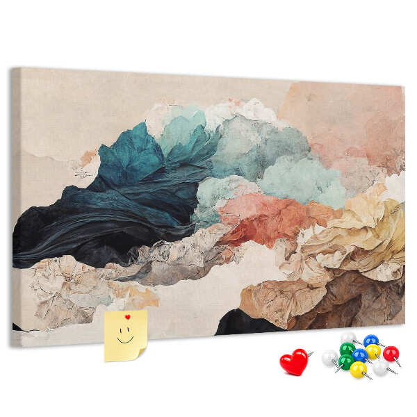 Prikbord met abstracte spetters van kleurrijke golvende vormen