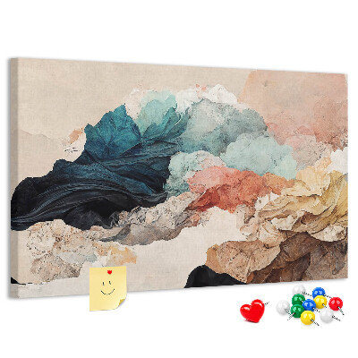 Prikbord met abstracte spetters van kleurrijke golvende vormen