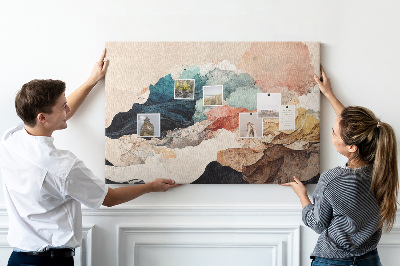 Prikbord met abstracte spetters van kleurrijke golvende vormen