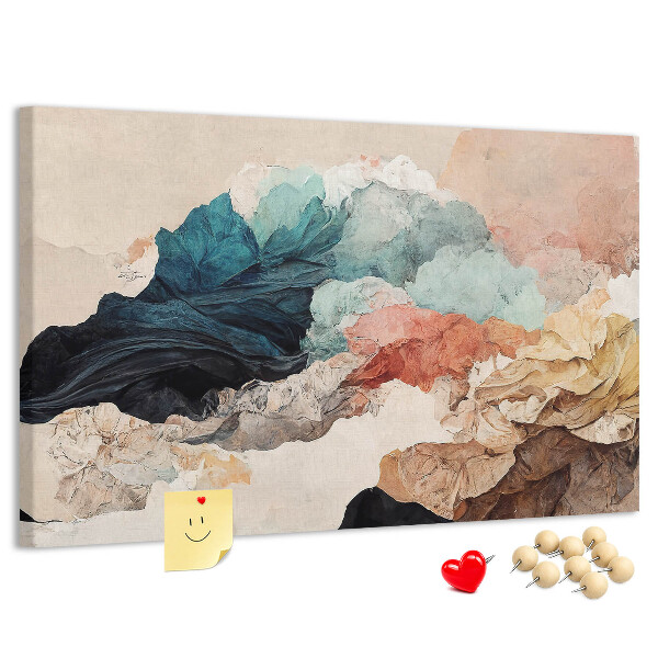 Prikbord met abstracte spetters van kleurrijke golvende vormen