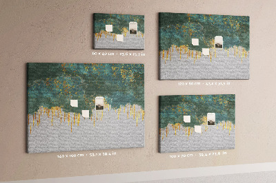 Prikbord met gouden druppels op een blauwe wolkenachtergrond