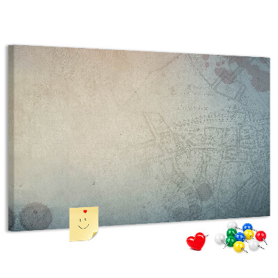 Kurkbord met een print van een oude kaart met subtiele vlekken