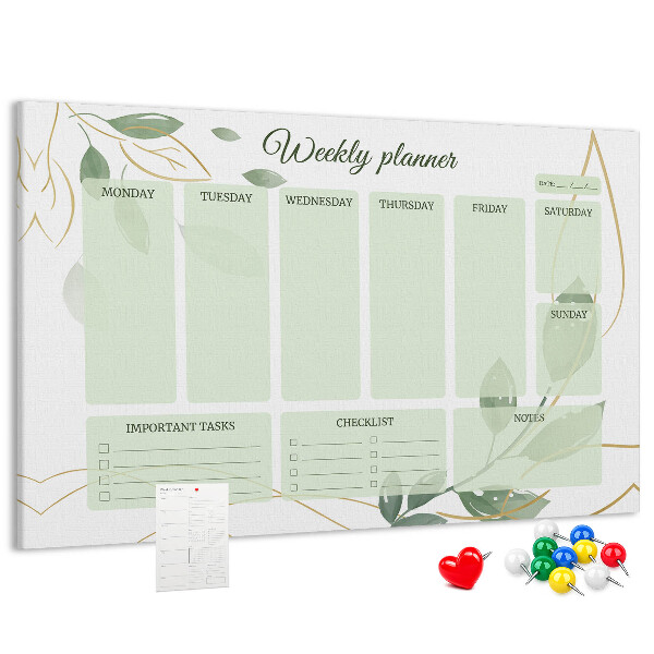 Prikbord groene weekplanner met plantenaccenten